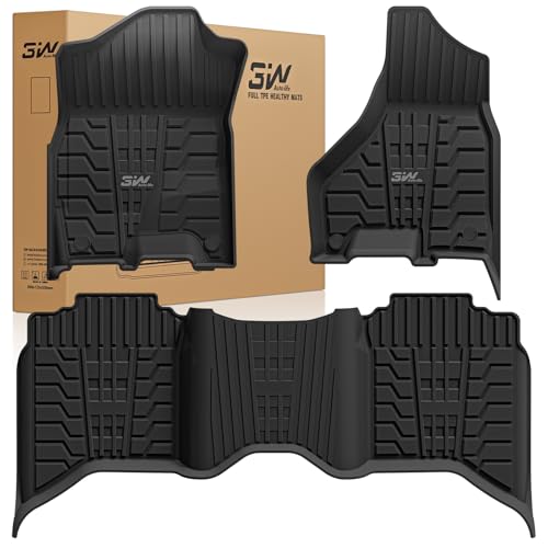 3W Floor Mats for 2019-2024 2025 Ram 2500/3500 Crew Cab with Bucket Seat (Not for PTO KIT Models), All Weather TPE Custom Fit Dodge Ram 2500/3500 Floor Liners 1st & 2nd Row (for Carpet Floor), Black