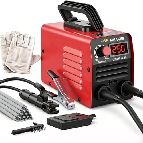 Super Mini Stick Welder Machine,110V 250A ARC Portable MMA Welding Machine for Beginners,Welding Machine with 10pcs Welding Rod Tools,IGBT Inverter Welder,Hot Start Arc Force Anti-stick (Red)