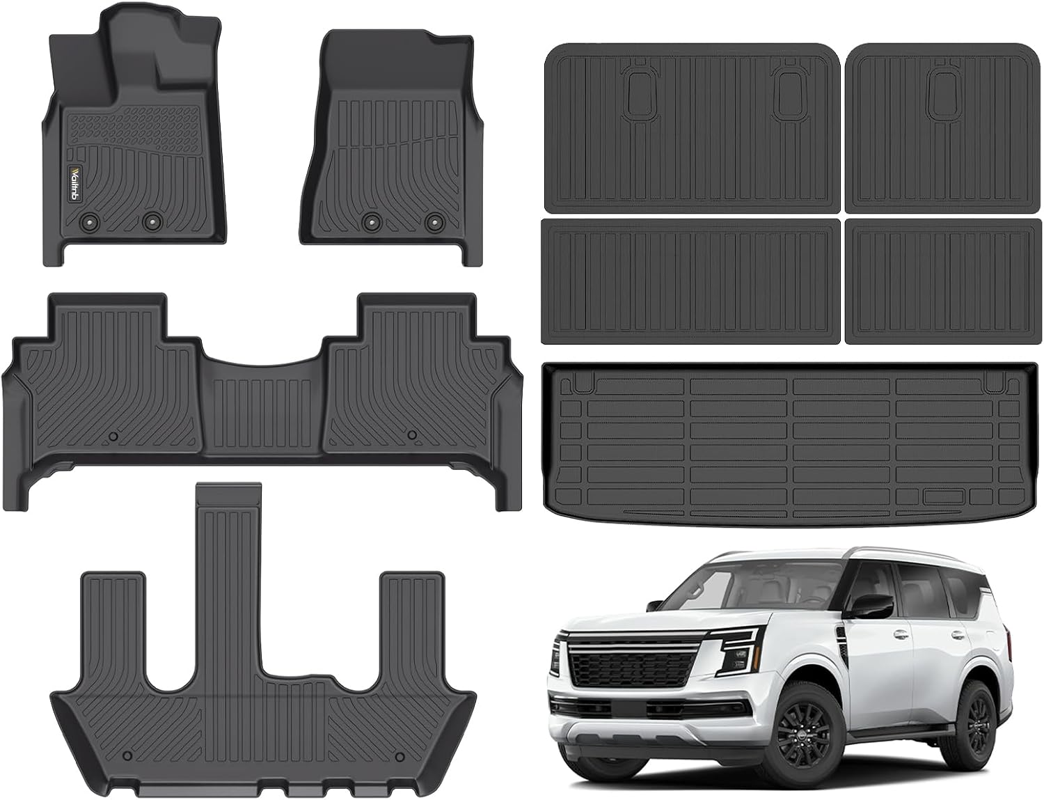 Wailtnb-All Weather Floor Mats & Cargo Backrest Mat for Nissan Armada/Infiniti QX80 2025 7 Seat (Bucket) Custom Fit Nissan Armada 2025 Bucket Waterproof Durable Accessories for Infiniti