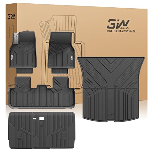 3W 2025 2026 Tesla Model Y Juniper Floor Mats with Rear Cargo Mat & Backrest Mat TPE Anti-Slip All Weather Accessories