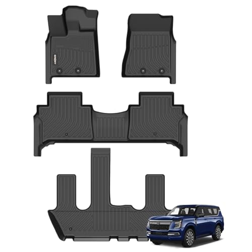 GINOWY-Floor Mats for Nissan Armada &Infiniti QX80 2025 2026 Bucket Seating All Weather Car Floor Mats Armada 2025 Waterproof Easy to Clean Armada Floor Liners Accessories Black