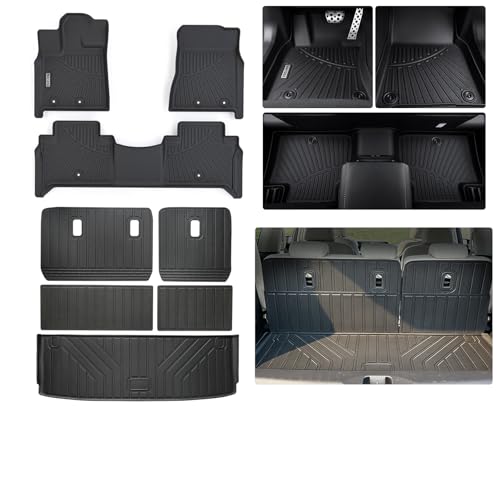 Floor Mats for Nissan Armada 2025 8 Seats (Not Fit 7 Seats) & Infiniti QX80 with Trunk Mat & Backrest Mat, 9PC TPE All-Weather Set - Custom Fit Non-Slip Floor+Cargo Liners Accessories