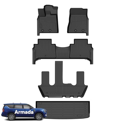 Wayhigh-All Weather Floor Mats and Cargo Mat Set Fit for 2025 2026 Nissan Armada/Infiniti QX80 7 Seats (Bucket Seat) TPE Car Mats Waterproof Heavy Duty Rubber Floor Liners for Armada 2025 Accessories