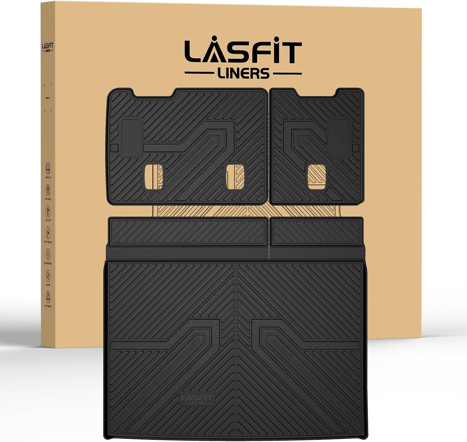 LASFIT Trunk Mat with Backrest Mat 2015-2020 for Chevrolet Chevy Suburban/GMC Yukon XL(Only Yukon XL, Not Fit Yukon)/Cadillac Escalade ESV(Only Escalade ESV, Not Fit Escalade), All Weather TPE Mat