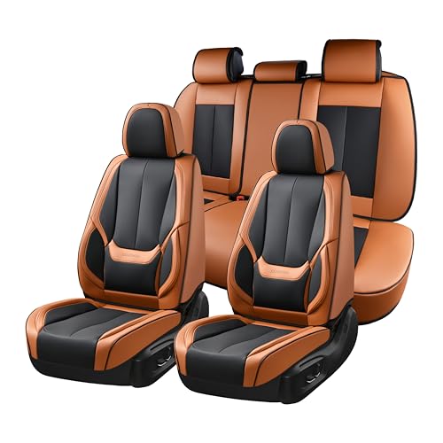 Coverado Car Seat Covers Full Set, Seat Covers for Cars, Black Car Seat Covers Front Seats and Back Car Seat Protector Waterproof, Leather Car Seat Cushion Universal Fit for Most Cars Brown