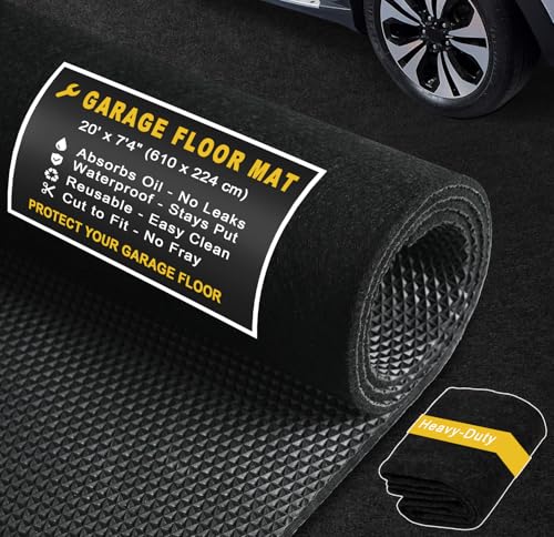 20' x 7'4" Garage Floor Mats - All-Weather Garage Floor Mats for Under Car, Absorbent Oil Spill Mat, Anti-Slip Garage Carpet, Reusable Garage Mats with Waterproof Backing, Garage Car Mat & Floor Mat