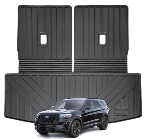 Cargo mat Compatible with 2020-2024 2025 Ford Explorer All Weather Protection TPE Rubber Trunk Liner -Velcro Backrest Protector, Non-Slip-Cargo Liners Accessories