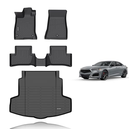 KELCSEECS Floor Mats & Cargo Liner Custom for Acura TLX 2025 2024 2023 2022 2021,All Weather Protection TPE Floor Liners Front& Rear Row Full Set Acura TLX Accessories Black