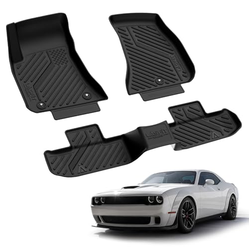 LASFIT Floor Mats 2015-2023 for Dodge Challenger RWD(Not for AWD), All Weather TPE Custom Fit Car Mats Floor Liners 1st & 2nd Row, Black