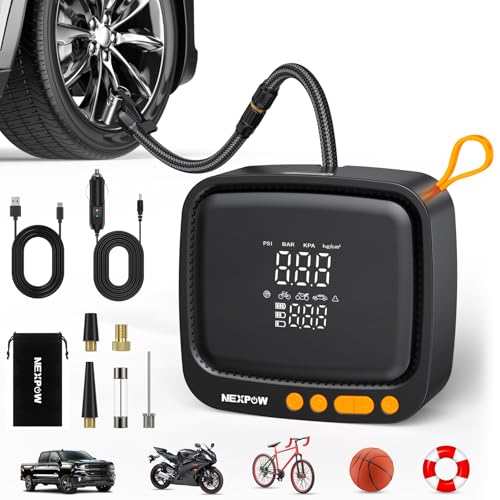 NEXPOW Tire Inflator Portable Air Compressor, 180 PSI Cordless Air Pump for Car Tires with Digital Pressure Gauge & Auto Shut-Off, Air Compressor Portable for Car, Motorcycle, Bicycle, Ball, Orange