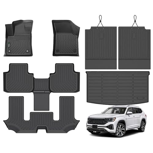 ANBINGO Floor Mats & SeatBack Cargo Liner | Atlas 2018-2025 6 Passenger | 2nd Row with Bucket Seat | (50/50 Velcro Tape Fixed Backseat) TPE 3 Rows Car Mat Waterproof, Accessories
