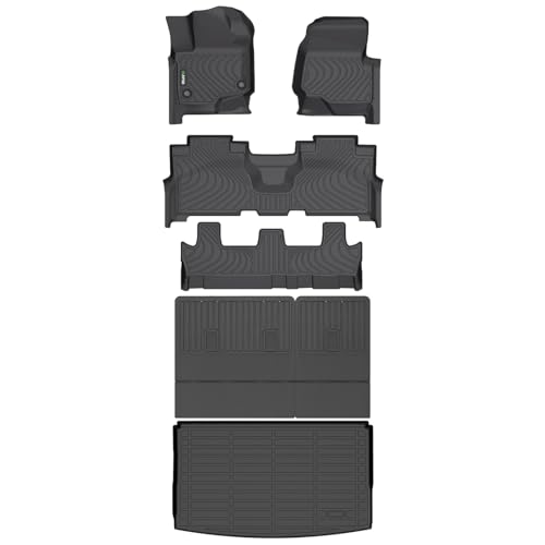 HAFIDI Floor Mats & Cargo Liner & Seatback Cargo Set Fit for 2021-2025 Ford Expedition Max 8 Seats All Weather Protection TPE Anti-Slip Automotive Full Set Floor Liners Custom Accessories - Black