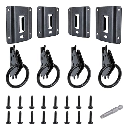 4 Pack Truck Bed Tie Down Anchor Boxlink E Port Bracket Plates & E-Track Black O Rings Compatible with Ford Raptor 2015-2024 F150 / F250 / F350 Super Duty, Fit for Other E Track Accessories