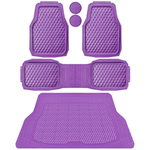 CAR PASS Heavy Duty Rubber Purple Car Floor Mats & Cargo Liners, Deep Dish All-Weather Trunk Mats Durable Anti-Slip 3D Rhombus Waterproof Trim to Fit Liner Universal Fit Auto,Sedan,SUV,Truck, Purple