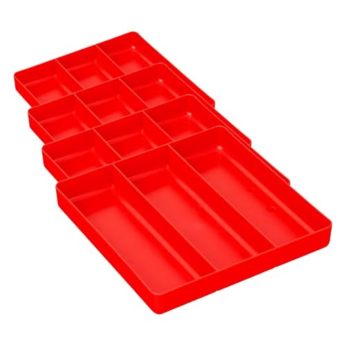 ERNST Tool Garage Organizer Tray, Red, 3-Compartments (Pack of 4)