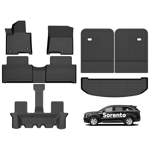 Wayhigh-Floor Mats for 2021-2025 Kia Sorento Hybrid (PHEV & HEV) 6 & 7 Seats TPE Trunk Mat with Backrest Mat All Weather Waterproof Duty Rubber Cargo Liners Floor Mats Custom