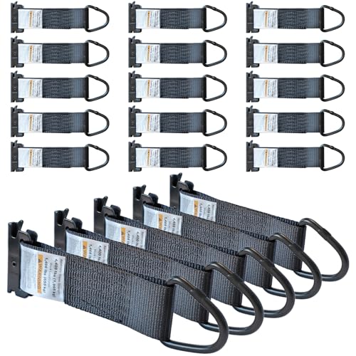 20 Pack E-Track 2" x 6" Rope Tie-Offs, Black Tie Off Strap w/D Ring, E Track Tie Down Anchors for Load Securement Tie-Down in Flatbeds, Trucks, Enclosed Trailers, Vans, Cars, Pickups