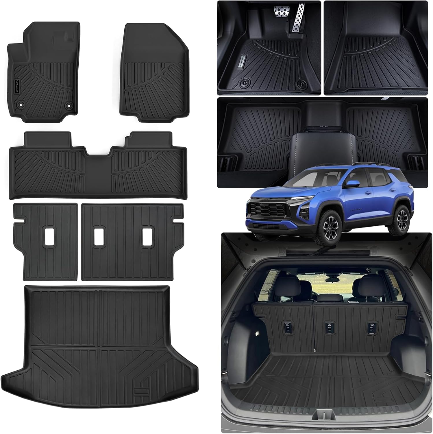 Floor Mats & Trunk Mat Backrest Mat for 2025 Chevy Equinox, TPE All Weather Protection Car Floor Liners with Cargo Liners