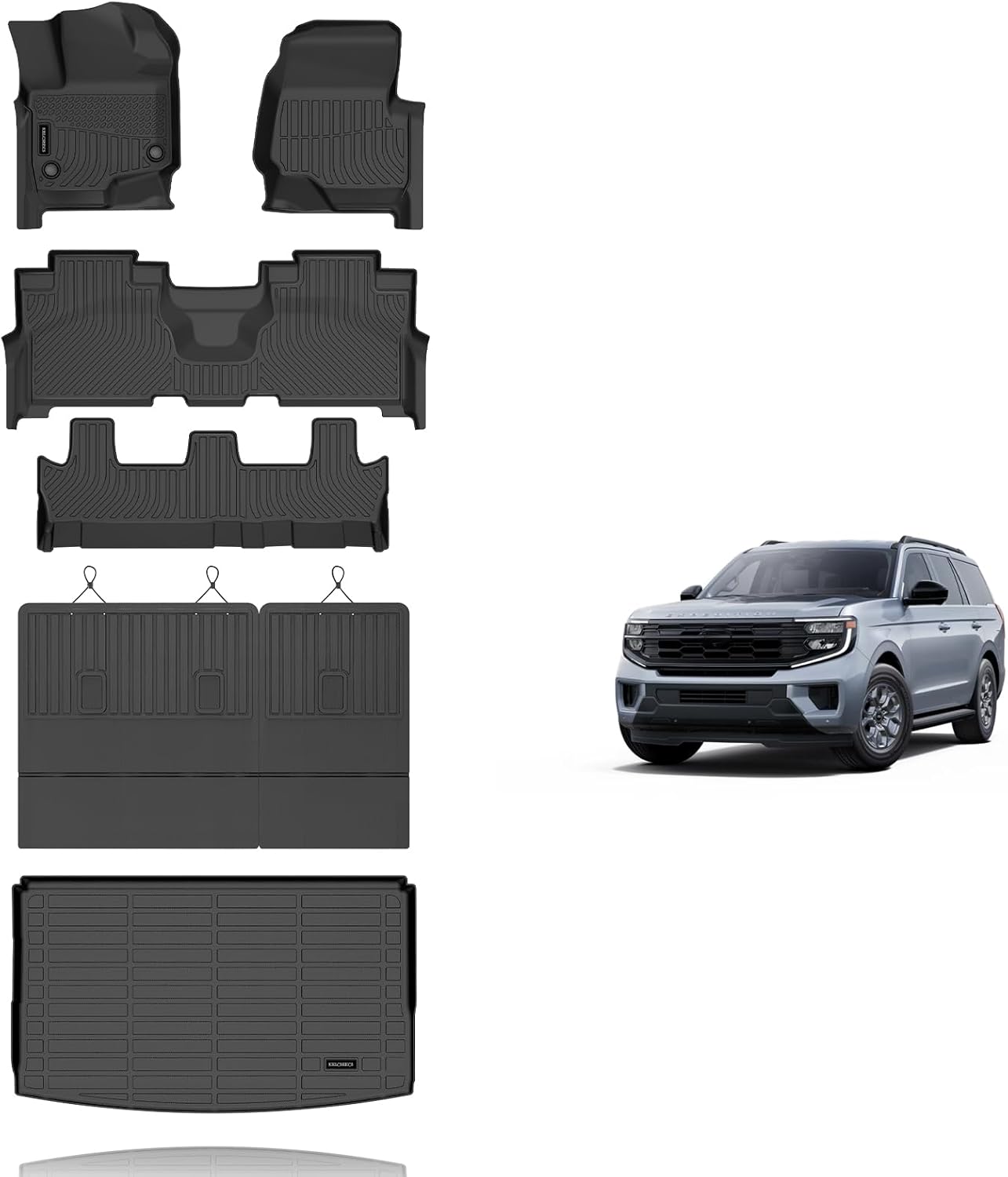 KELCSEECS Floor Mats & Cargo Liner with Seatback Mats for 2021-2025 Ford Expedition Max 8 Seats Bench Seating(Only Fit Max), All Weather Protection TPE Floor Liners Full Set Accessories Black