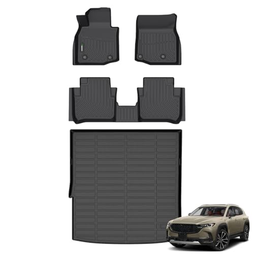 ANBINGO Floor Mats & Cargo Liner for 2025 CX-50 Hybrid | All Weather TPE CX50 Floor Liners | 1st & 2nd Row Custom Mats Full Set | CX50 Accessories - Black