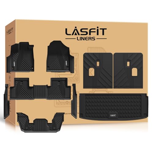 LASFIT Floor Mats & Trunk Mat & Backrest Mats for Acura Mdx 2022-2026 Cargo Mat All Weather TPE Mats Custom Fit Floor Liner for Mdx 1st & 2nd & 3rd Row Car Mats & Cargo Liner, Black, Easy to Clean