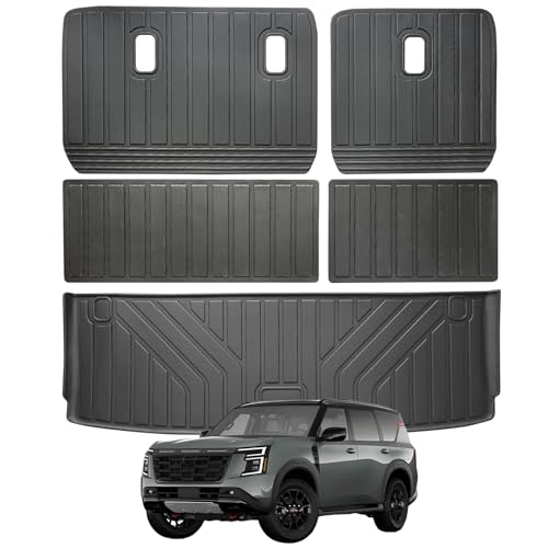 Cargo Mat for Nissan Armada 2025 7/8Seats &Backrest Mat, Infiniti QX80 with Trunk Liners & Backrest Liners, TPE All-Weather Set Custom Fit Non Slip-Cargo Liners Accessories