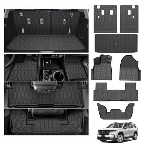 Powerty Floor Mat for Honda Pilot 2023-2026 All Weather TPE Custom Trunk Cargo Mat Liner with Backrest Mat