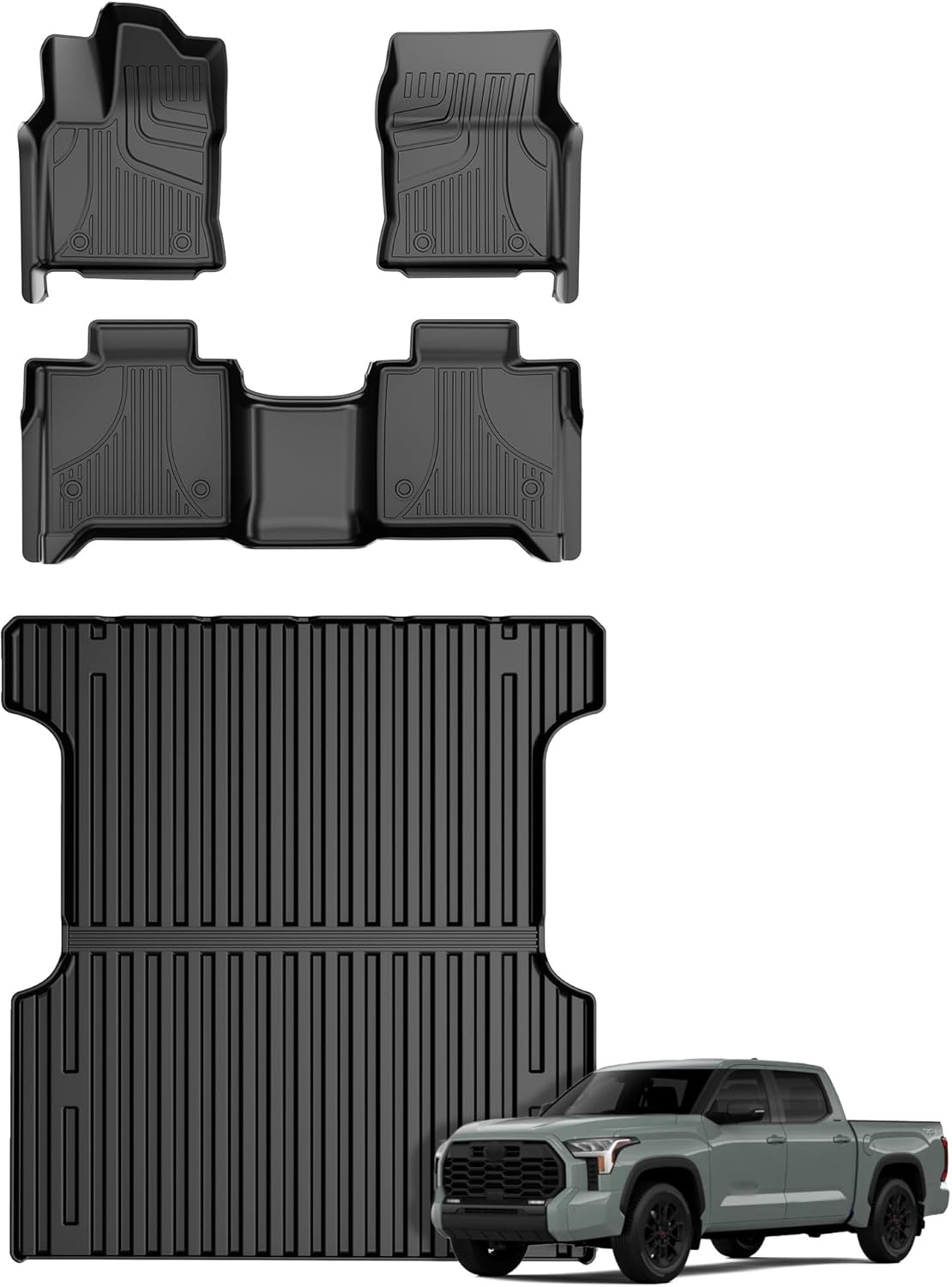 AOMSAZTO Floor Mats for 2022-2025 Toyota Tundra/Tundra Hybrid (Only CrewMax Cab) 5.5FT Truck Bed Mat - All Weather Protection Floor Liners & Bed Liner Set Accessories 2025 2024 2023 2022