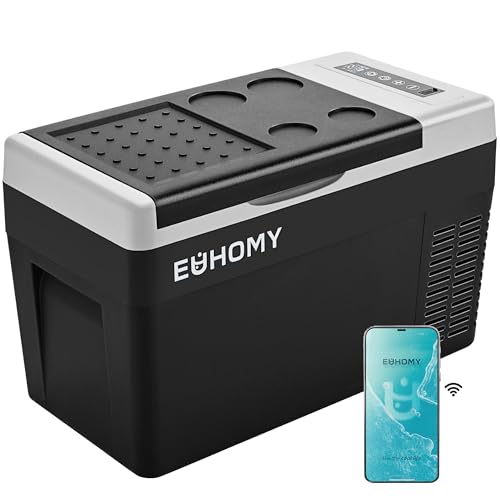 EUHOMY 12 Volt Refrigerator, 26QT(25L) Compressor Electric Cooler APP Control, Portable Refrigerator -4F~68F, Car Fridge 12/24V DC 110-240V AC, Portable Freezer for Camping, Travel, Boat