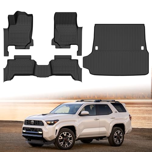 Floor mats & Trunk Mat Custom Fit for 2025 Toyota 4Runner 5 seat (Non for Hybrid/EV), All Weather Protection TPE Rubber Floor Liners Anti-Slip Waterproof Cargo Mat 2025 Toyota 4Runner Accessories