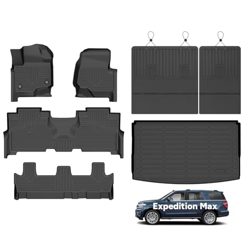 Wayhigh-All Weather Floor Mats and Cargo Mat Set Fit for Expedition Max 8 Seats 2021-2025 TPE Car Mats with Backrest Mat Waterproof Heavy Duty Rubber Floor Liners for Expedition Max Accessories
