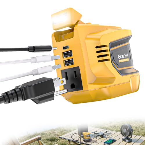 200W Power Inverter Compatible with DeWalt 20V Battery, Ecarke Real 200W DC 20V to AC 110V Battery Inverter, Portable Power Station Generator, Charger Adapter Powered Outlet 2 USB Ports &Type-C&AC