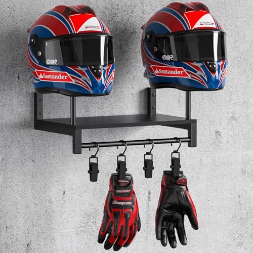Helmet Rack Wall Mount, Motorcycle Helmet Holder Plate Rack Display Organizer with Motorcycle Accessories Helmet Hanger Wall Mount for Football (All Black, 2 Pack)