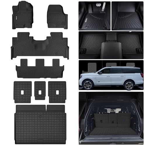 All-New 2025 Floor Mats for Ford Expedition MAX(Only Fit Max 8 Seats / 2nd Row Bench Seat) with Cargo Liners,TPE All Weather Protection Floor Liners with Trunk Mat Covering The Backrest