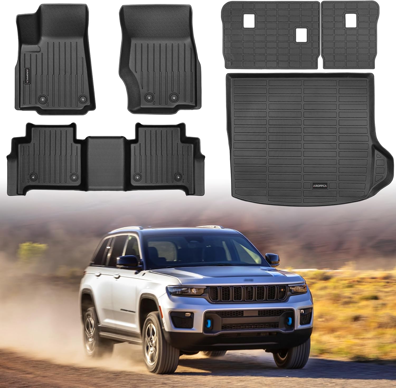 All Weather Floor Mats Cargo Liner with Backrest Mat for 2022-2025 Jeep Grand Cherokee 2-Row (Include 4xe, Not WK or L) 5-Seater, TPE Rubber Liners Full Set Mats for Jeep Grand Cherokee Accessories