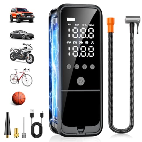 Tire Inflator Portable Air Compressor, 160 PSI Air Pump for Car Tires with Digital Pressure Gauge, Bike Tire Pump with LED Light Portable Tire Inflator for Car, Bike, Motorcycle, Ball