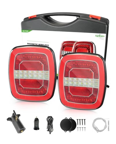 Agrieyes Wireless Trailer Lights for Big Trucks, USB-C Rechargeable Tow Light with Flashing, Magnetic LED Tail Lights Kit for Camper, Caravan, Boat, Rv, Portable Turn Signal Brake Stop Running IP67
