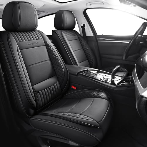 Chezope Front Pair Set Leather Car Seat Covers-Waterproof Durable Automotive Protection Seat Covers Universal Fit for Most Cars, SUVs, Sedans & Trucks (Front Pair A-Black)
