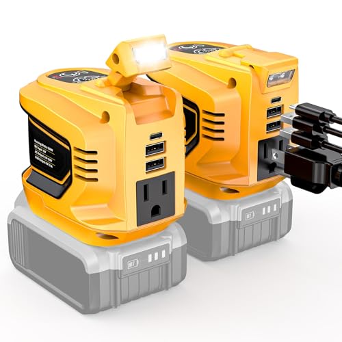 200W Power Inverter for 20V DeWalt Battery, Ecarke 2PCS DC 20V to AC 110V Battery Inverter, Portable Power Station Generator, Charger Adapter Powered Outlet with 2 USB Ports & 1 Type-C & 1 AC Outlet