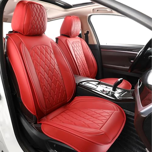 MIROZO Seat Covers Full Set,Waterproof Faux Leather Car Seat Covers Breathable Car Seat Protector Universal Automotive Vehicle Cushion Cover for Most Sedan, Truck and SUV (Full Set, Wine Red