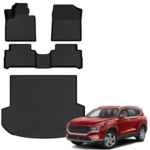 Auxko All Weather Floor Mats Cargo Mat Fit for Hyundai Santa FE 2021-2023 (Gas Only) TPE Liners Accessories All Season Guard Odorless Anti-Slip Floor Mats Trunk Mat for Hyundai Santa FE Black