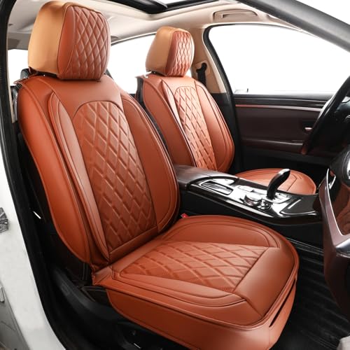MIROZO Car Seat Covers,Waterproof Seat Covers Full Set Faux Leather Automotive Seat Covers Car Seat Protector Universal Seat Cover Set Vehicle Cushion Cover for Sedan, Truck and SUV (Full Set, Brown