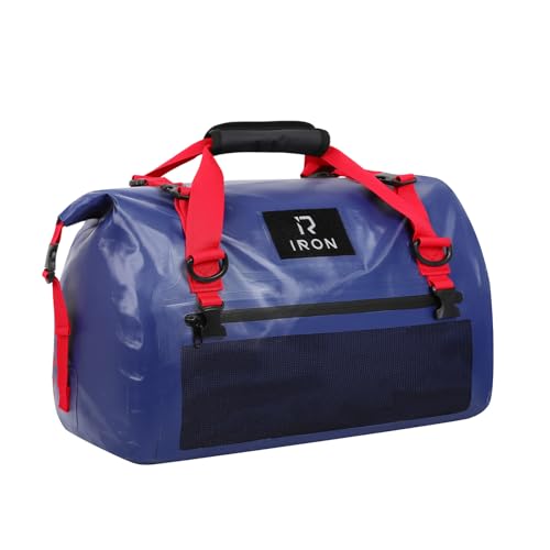 IRON JIA'S Motorcycle Dry Bag - Waterproof Duffle & Luggage Tail Bag Saddle Bags with Roll Top Closure, Shoulder Straps, Inner Pocket and Mesh Pocket (Navy Blue, 30L)