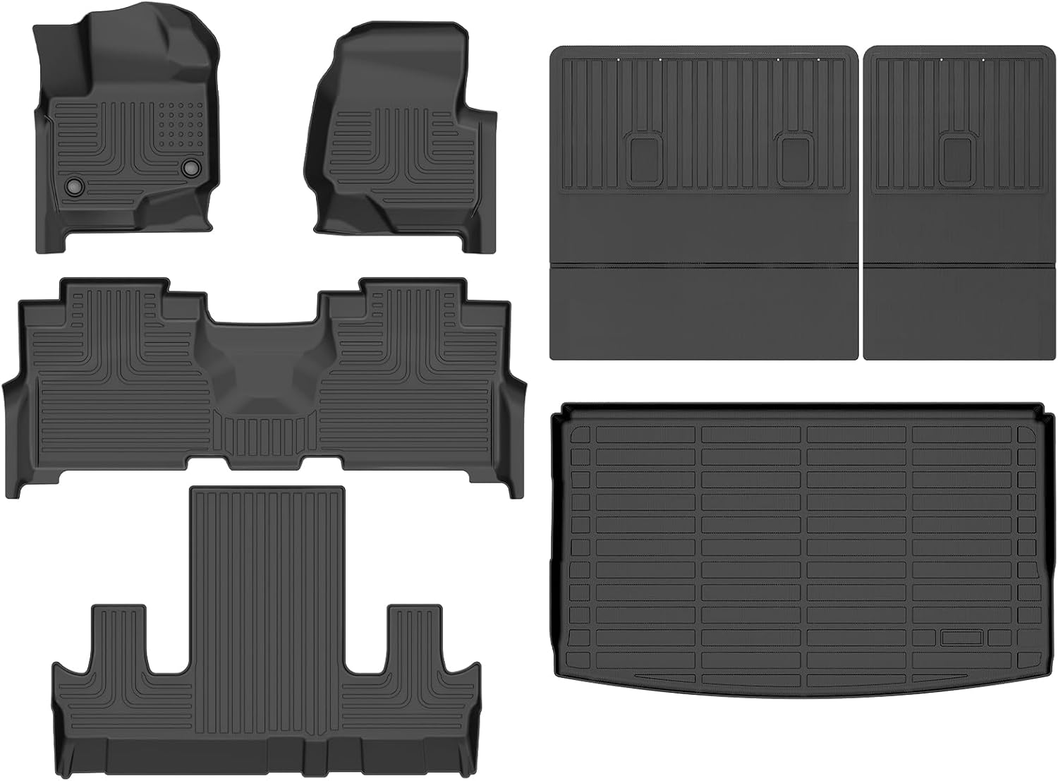 Floor Mats & Cargo Liner for Ford Expedition Max 2021-2025 7 Seats with Backrest Mat, All Weather Automotive TPE Floor Liners Set Anti-Slip Waterproof Accessories Black