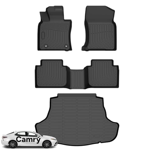 Wayhigh-for Toyota Camry AWD 2020-2024 All Weather Floor Mats and Cargo Liner Set TPE Car Mats Waterproof Anti-Slip Rubber Trunk Liner Camry AWD Accessories