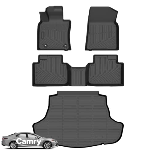 Wayhigh-for Toyota Camry Hybrid 2018-2024 All Weather Floor Mats and Cargo Liner Set TPE Car Mats Waterproof Anti-Slip Rubber Trunk Liner Camry Accessories