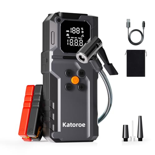 Jump Starter with Air Compressor, 5000A Car Battery Jump Starter (9.0L Gas/7.0L Diesel), 150PSI Tire Inflator 12V Car Battery Jumper Starter Portable with Jumper Cables, LED Light