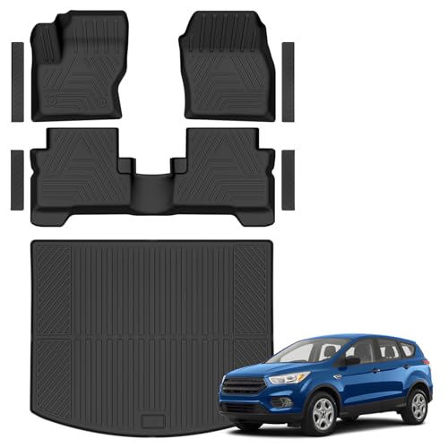 All Weather Car Floor Mats Cargo Liner for Ford Escape 2013-2018 2019, TPE Rubber Floor Liners Anti-Slip Full Set Automotive Mats for 2019 Ford Escape Accessories