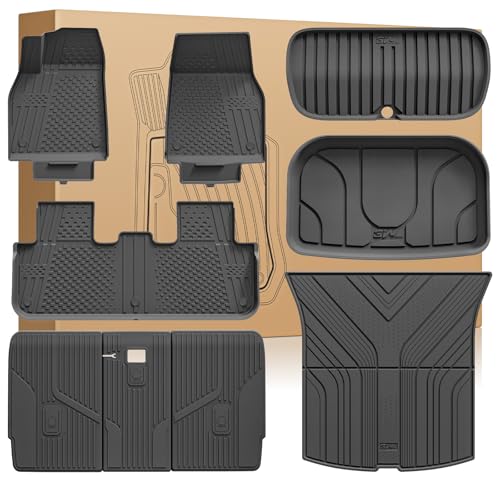 3W Tesla Model Y Juniper Floor Mats, Front Rear Cargo Liner & Seatback Protector, Custom Fit 2025 2026 Model Y Acecessories, TPE All Weather Odorless Non-Slip, Black