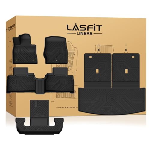 LASFIT Floor Mats & Cargo with Backrest Mat for Ford Explorer 2022-2025 2026 6 Passenger, Custom Fit All Weather Protector TPE Easy Clean Floor Liners, 5pcs Full Set Black